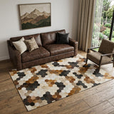 5' X 8' Black Brown And Ivory Geometric Washable Area Rug With UV Protection