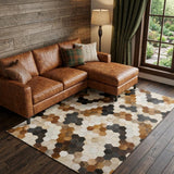 8' X 10' Black Brown And Ivory Geometric Washable Area Rug With UV Protection