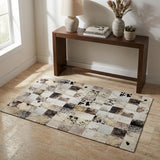 3' X 5' Black Granite Gray And Ivory Cowhide Print Washable Area Rug With UV Protection