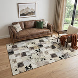 5' X 8' Granite Gray Ivory And Black Patchwork Washable Area Rug With UV Protection