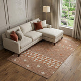 8' X 10' Burnt Sienna And Ivory Geometric Washable Area Rug With UV Protection