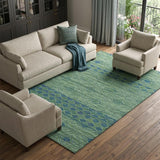 8' X 10' Green And Navy Blue Geometric Washable Area Rug With UV Protection