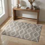 3' X 5' Tan Ivory And Beige Tribal Washable Area Rug With UV Protection