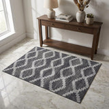 3' X 5' Gray Ivory And Charcoal Tribal Washable Area Rug With UV Protection