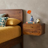 18" Brown Solid Wood Floating Nightstand