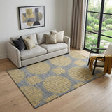 5' X 8' Gold And Gray Geometric Distressed Washable Area Rug With UV Protection