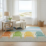 5' X 8' Aqua Green And Orange Nautical Washable Area Rug With UV Protection