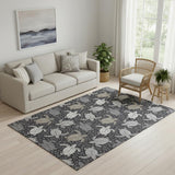 5' X 8' Midnight Ivory And Gray Geometric Washable Area Rug With UV Protection