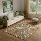 5' X 8' Cinnamon Green And Brown Geometric Washable Area Rug With UV Protection
