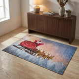 3' X 5' Blue Red And Brown Christmas Santa Claus Washable Area Rug With UV Protection