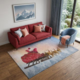 5' X 8' Blue Red And Brown Christmas Santa Claus Washable Area Rug With UV Protection