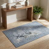 3' X 5' Gray Ivory And Blue Christmas Deer Washable Area Rug With UV Protection