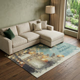 8' X 10' Blue Gold And Ivory Christmas Distressed Washable Area Rug With UV Protection