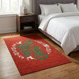 3' X 5' Ruby Red Green And Ivory Christmas Washable Area Rug With UV Protection