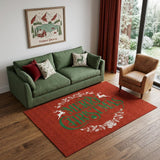 5' X 8' Ruby Red Green And Ivory Christmas Washable Area Rug With UV Protection