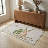 3' X 5' Taupe Green And Gray Christmas Dog Washable Area Rug With UV Protection