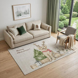 5' X 8' Taupe Green And Gray Christmas Dogs Distressed Washable Area Rug With UV Protection