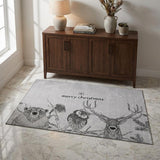 3' X 5' Gray And Black Christmas Woodland Lodge Washable Area Rug With UV Protection