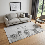 5' X 8' Gray And Black Christmas Woodland Lodge Washable Area Rug With UV Protection