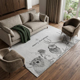 8' X 10' Gray And Black Christmas Woodland Lodge Washable Area Rug With UV Protection