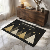 3' X 5' Black Gold And Ivory Christmas Tree Washable Area Rug With UV Protection