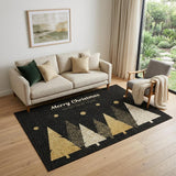 5' X 8' Black Gold And Ivory Christmas Tree Washable Area Rug With UV Protection