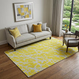 5' X 8' Yellow And Ivory Abstract Washable Area Rug With UV Protection