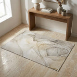 3' X 5' Beige And Ivory Abstract Washable Area Rug With UV Protection