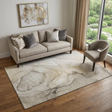 5' X 8' Beige And Ivory Abstract Washable Area Rug With UV Protection