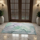 3' X 5' Blue And Green Abstract Washable Area Rug With UV Protection