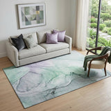 5' X 8' Blue And Green Abstract Washable Area Rug With UV Protection