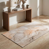 3' X 5' Orange And Ivory Abstract Washable Area Rug With UV Protection