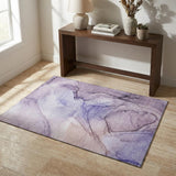 3' X 5' Purple And Ivory Abstract Washable Area Rug With UV Protection