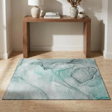 3' X 5' Teal And Ivory Abstract Washable Area Rug With UV Protection