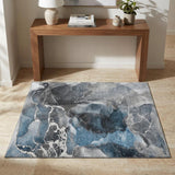 3' X 5' Blue And Charcoal Abstract Washable Area Rug With UV Protection