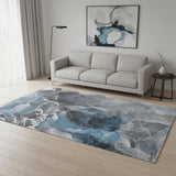 5' X 8' Blue And Charcoal Abstract Washable Area Rug With UV Protection