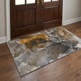 3' X 5' Brown And Ivory Abstract Washable Area Rug With UV Protection