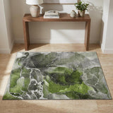 3' X 5' Green And Charcoal Abstract Washable Area Rug With UV Protection