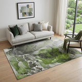 5' X 8' Green And Charcoal Abstract Washable Area Rug With UV Protection