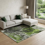 8' X 10' Green And Charcoal Abstract Washable Area Rug With UV Protection