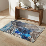 3' X 5' Navy Blue And Charcoal Abstract Washable Area Rug With UV Protection