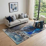 5' X 8' Navy Blue And Charcoal Abstract Washable Area Rug With UV Protection
