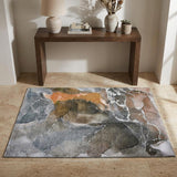 3' X 5' Orange And Charcoal Abstract Washable Area Rug With UV Protection