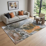 5' X 8' Orange And Charcoal Abstract Washable Area Rug With UV Protection