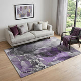 5' X 8' Purple And Charcoal Abstract Washable Area Rug With UV Protection
