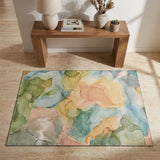 3' X 5' Blue Green And Orange Abstract Washable Area Rug With UV Protection