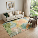 5' X 8' Blue Green And Orange Abstract Washable Area Rug With UV Protection