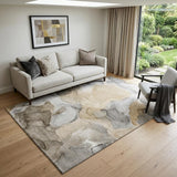 5' X 8' Brown Gray And Ivory Abstract Washable Area Rug With UV Protection