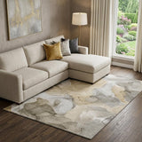 8' X 10' Brown Gray And Ivory Abstract Washable Area Rug With UV Protection
