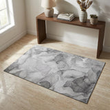 3' X 5' Gray And Ivory Abstract Washable Area Rug With UV Protection